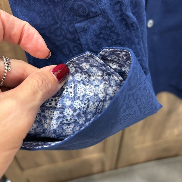 Robert Graham Large Button Up Shirt Blue Printed Cuffs - Picture 10 of 16